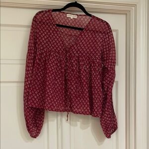 Daughters of India Red Smocked Puff Sleeve Blouse